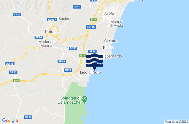 Karte der Gezeiten Spiaggia Lido di Noto, Italy
