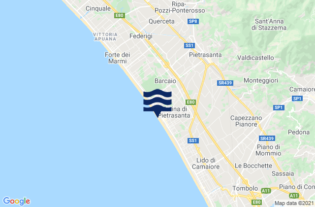 Karte der Gezeiten Spiaggia Marina di Pietrasanta, Italy