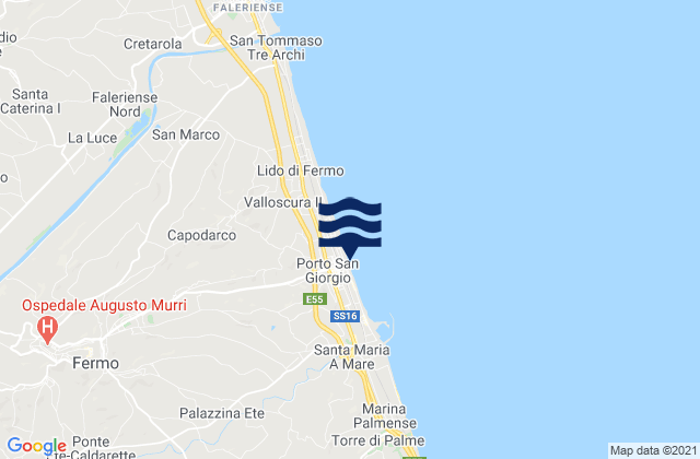 Karte der Gezeiten Spiaggia Porto San Giorgio, Italy