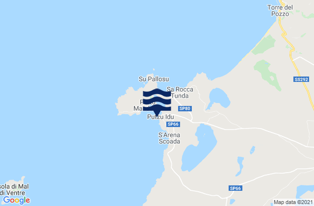 Karte der Gezeiten Spiaggia Putzu Idu, Italy