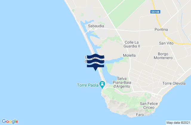Karte der Gezeiten Spiaggia Sabaudia, Italy