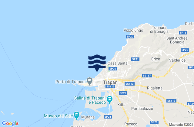 Karte der Gezeiten Spiaggia Trapani, Italy
