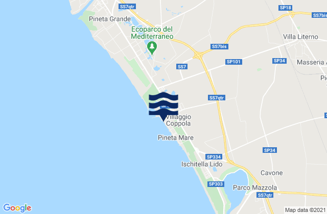 Karte der Gezeiten Spiaggia Villaggio Coppola, Italy