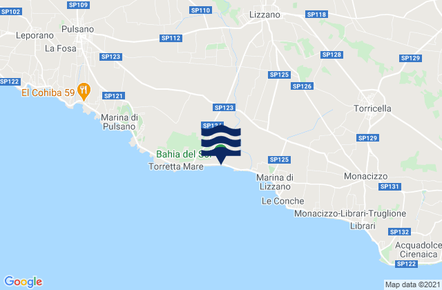 Karte der Gezeiten Spiaggia a Taranto, Italy