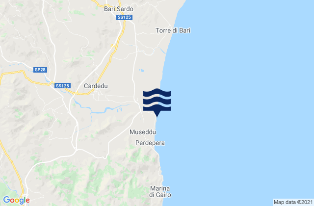 Karte der Gezeiten Spiaggia della Marina di Cardedu, Italy