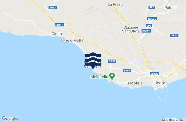 Karte der Gezeiten Spiaggia della Rocca di San Nicola, Italy