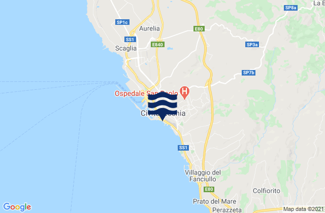 Karte der Gezeiten Spiaggia di Civitavecchia, Italy