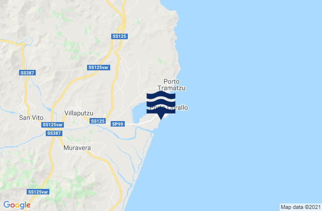Karte der Gezeiten Spiaggia di Porto Corallo, Italy