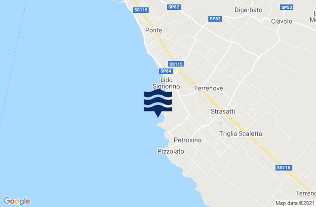 Karte der Gezeiten Spiaggia di Punta Parrino Sibiliana, Italy
