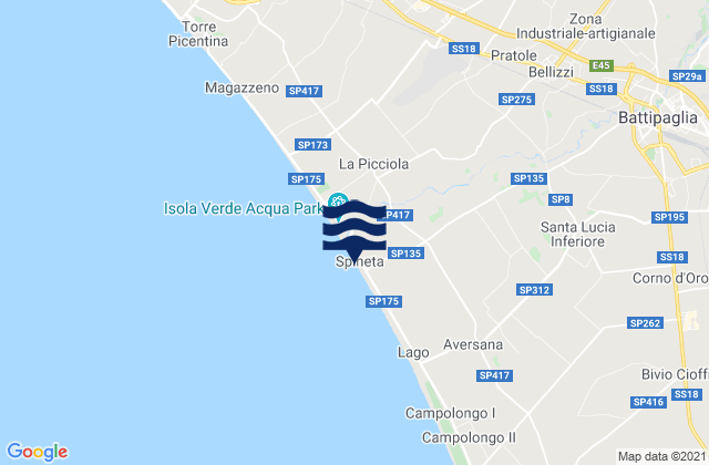 Karte der Gezeiten Spiaggia di Spineta, Italy