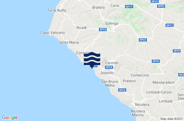 Karte der Gezeiten Spilinga, Italy