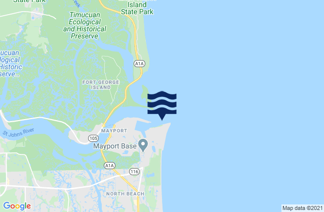 Karte der Gezeiten St. Johns Bar Cut 0.7 n.mi. east of jetties, United States