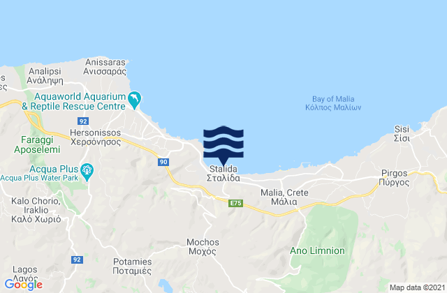 Karte der Gezeiten Stalís, Greece