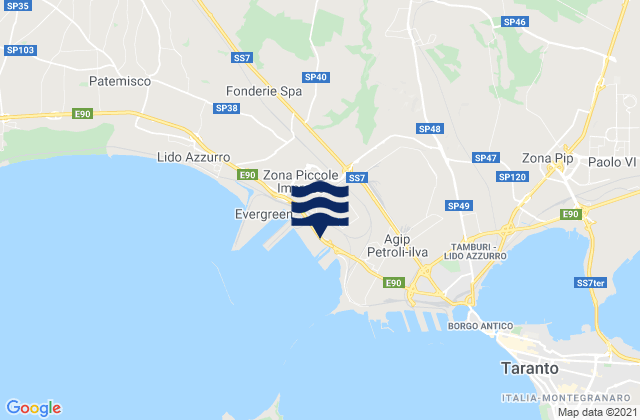 Karte der Gezeiten Statte, Italy