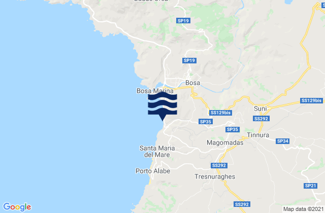 Karte der Gezeiten Suni, Italy