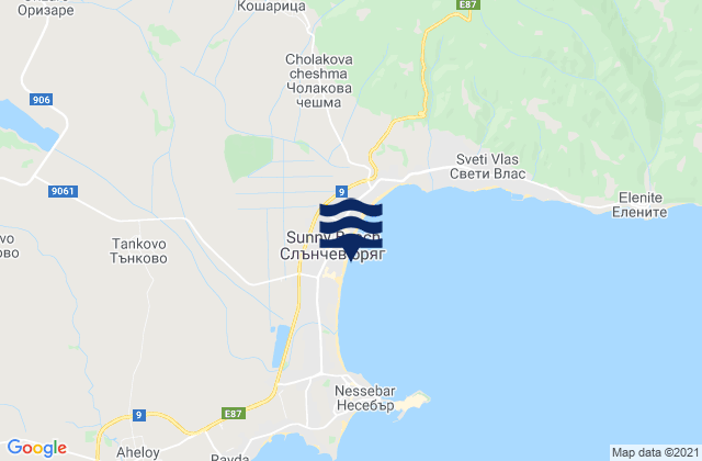 Karte der Gezeiten Sunny Beach, Bulgaria