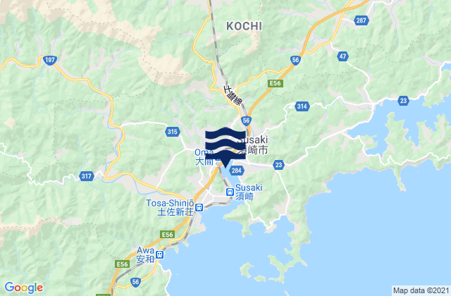Karte der Gezeiten Susaki (Koti), Japan
