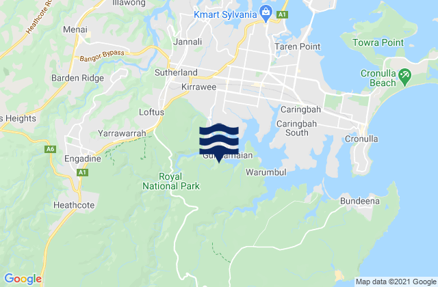 Karte der Gezeiten Sutherland Shire, Australia