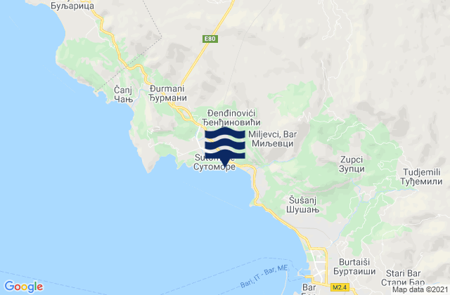 Karte der Gezeiten Sutomore, Montenegro