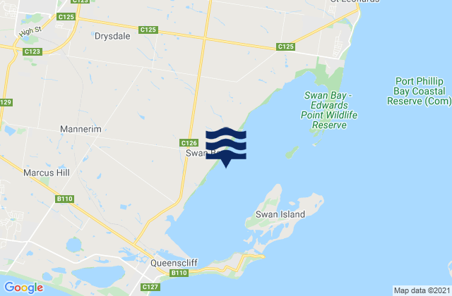 Karte der Gezeiten Swan Bay, Australia