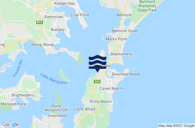 Karte der Gezeiten Swansea Beach, Australia