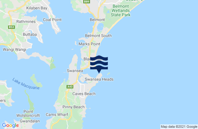 Karte der Gezeiten Swansea, Australia