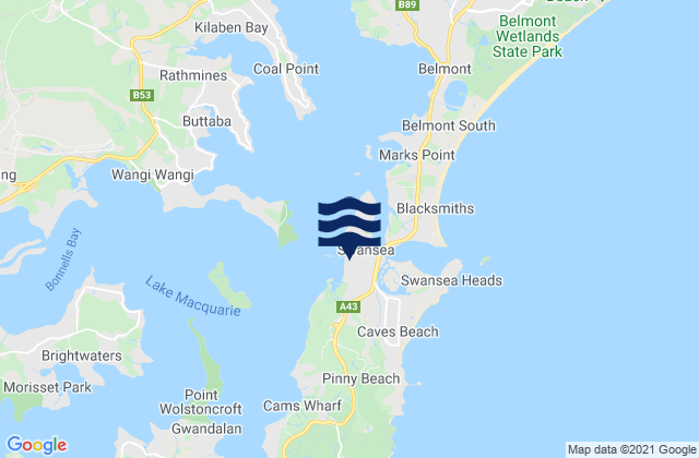Karte der Gezeiten Swansea Point, Australia