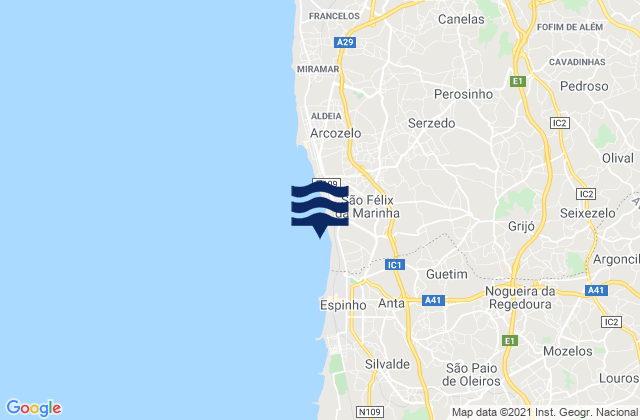 Karte der Gezeiten São Félix da Marinha, Portugal