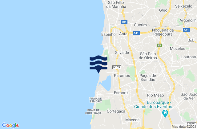 Karte der Gezeiten São João de Ver, Portugal