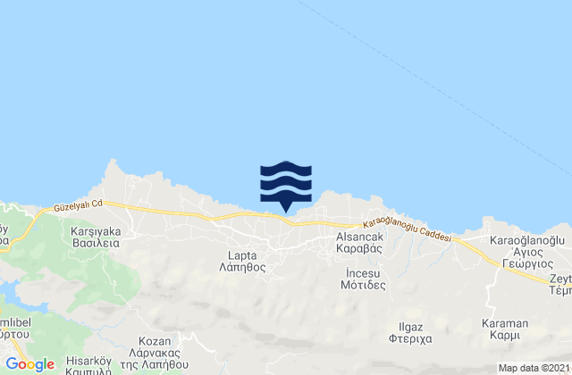 Karte der Gezeiten Sýsklipos, Cyprus