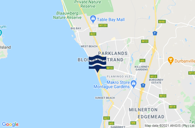 Karte der Gezeiten Tableview, South Africa