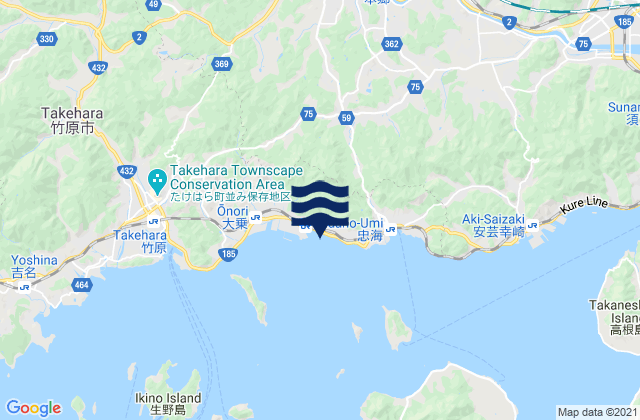 Karte der Gezeiten Tadanouminagahama, Japan