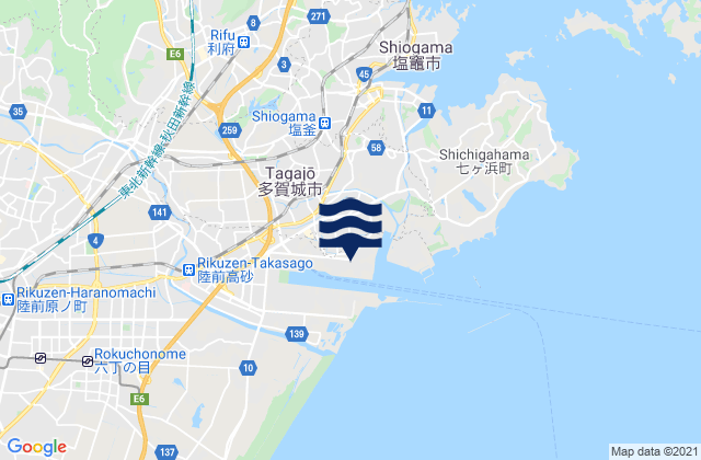 Karte der Gezeiten Tagajō Shi, Japan