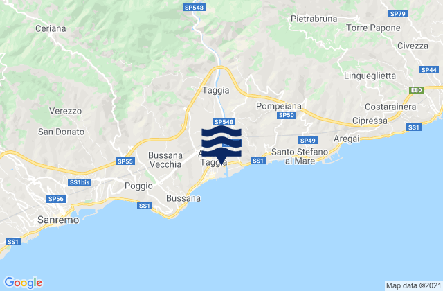 Karte der Gezeiten Taggia, Italy