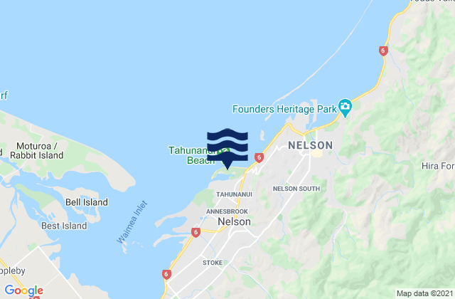 Karte der Gezeiten Tahunanui Beach, New Zealand