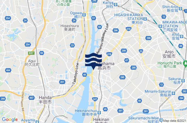 Karte der Gezeiten Takahama-shi, Japan