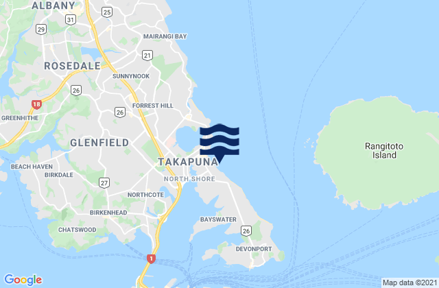 Karte der Gezeiten Takapuna Beach, New Zealand