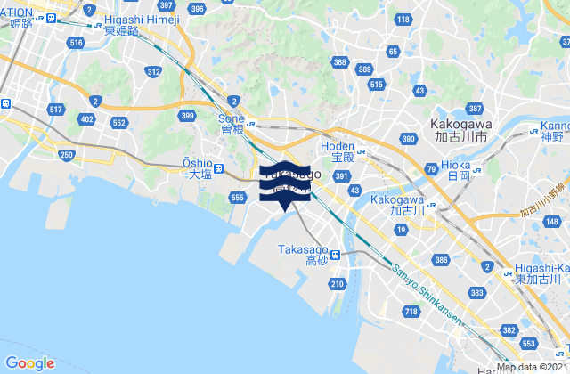 Karte der Gezeiten Takasago Shi, Japan