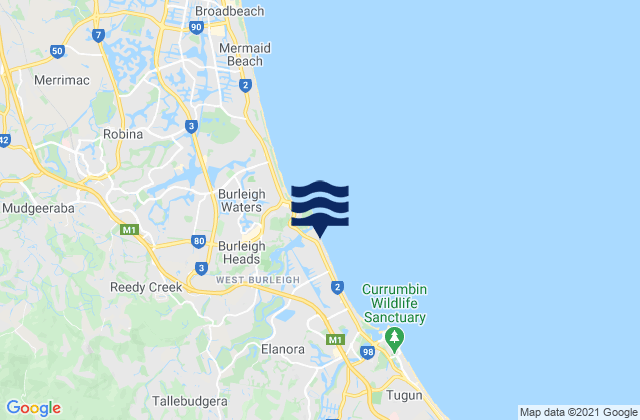 Karte der Gezeiten Tallebudgera Beach, Australia