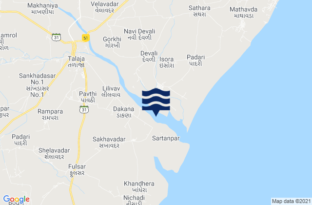 Karte der Gezeiten Talāja, India