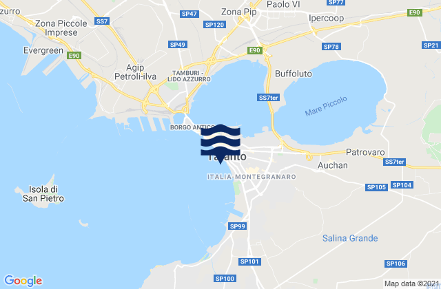 Karte der Gezeiten Taranto, Italy