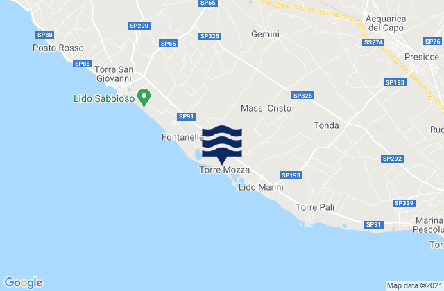 Karte der Gezeiten Taurisano, Italy