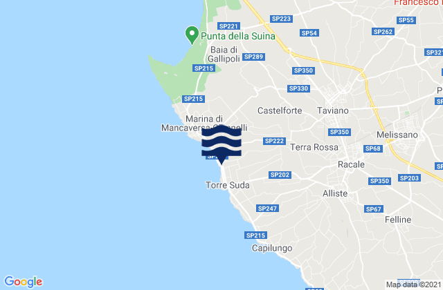 Karte der Gezeiten Taviano, Italy