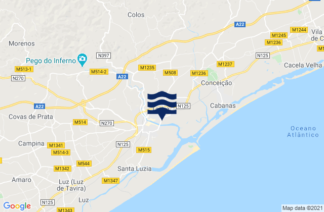 Karte der Gezeiten Tavira, Portugal