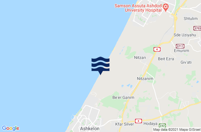 Karte der Gezeiten Tayelet Ashkelon, Israel