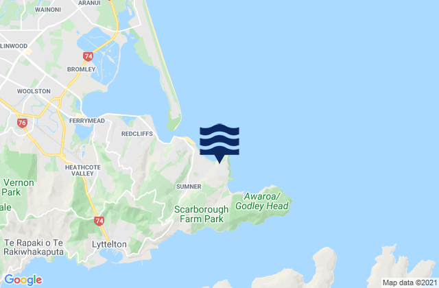 Karte der Gezeiten Taylors Mistake, New Zealand