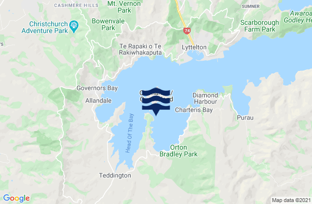 Karte der Gezeiten Te Wharau/Charteris Bay, New Zealand