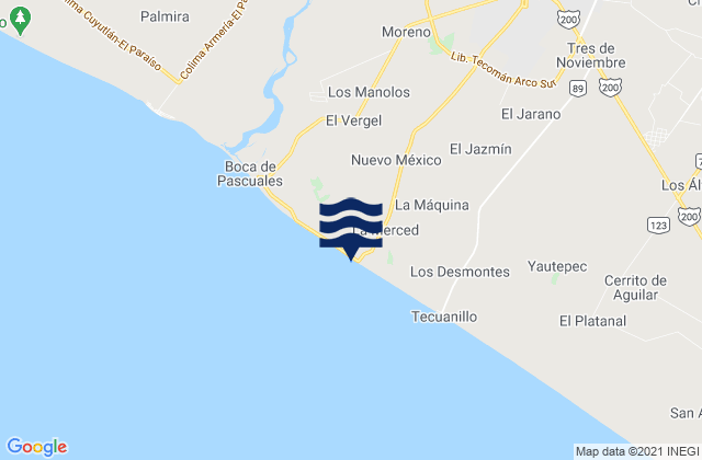 Karte der Gezeiten Tecomán, Mexico
