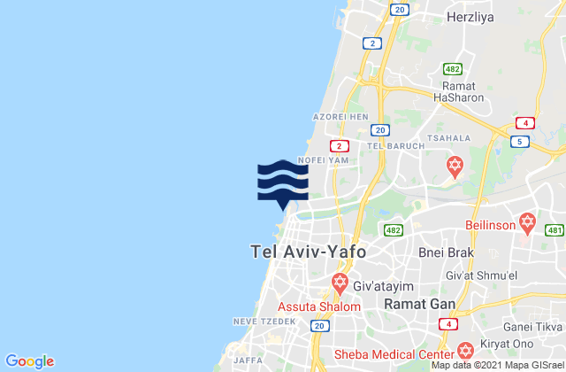 Karte der Gezeiten Tel Aviv District, Israel