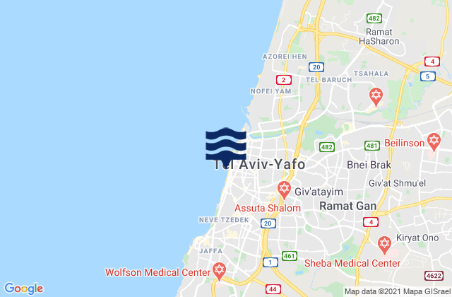 Karte der Gezeiten Tel Aviv, Israel